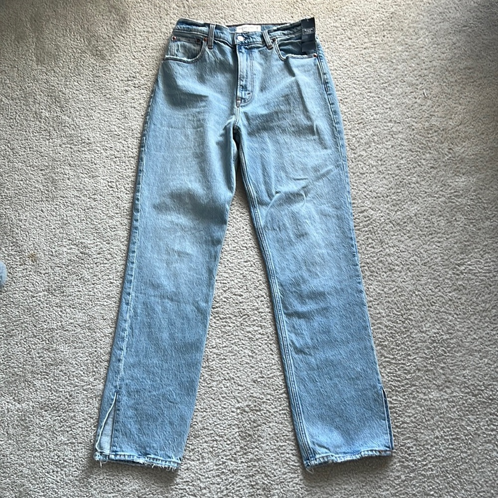 Abercrombie 90s ultra high rise jean with split hem at the bottom
